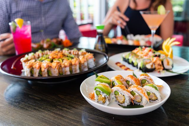 A wide spread of authentic Japanese sushi rolls at JPAN Sushi and Grill restaurant