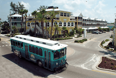 The spectacular Anna Maria Island Trolley, one of the most popular transportation methods on the island